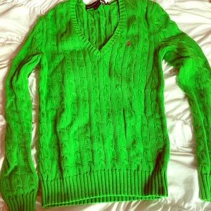 Green vneck polo sweater size medium